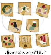 Poster, Art Print Of Digital Collage Of Peeling Square Folk Art Christmas Stickers