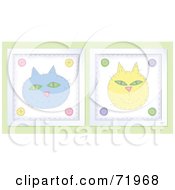 Poster, Art Print Of Blue And Yellow Happy Cat Faces