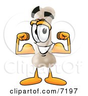 Clipart Picture Of A Bone Mascot Cartoon Character Flexing His Arm Muscles