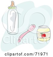 Royalty Free RF Clipart Illustration Of A Baby Bottle With A Spoon And Jar Of Food by inkgraphics