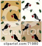 Poster, Art Print Of Folk Tiled Background Of Crows With Hearts And Holly