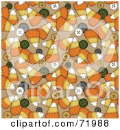 Royalty Free RF Clipart Illustration Of A Background Of Candy Corn And Buttons On Brown by inkgraphics
