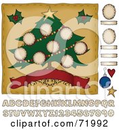 Royalty Free RF Clipart Illustration Of A Wide Christmas Tree With Roots Over A Banner With Other Elements