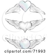 Poster, Art Print Of Digital Collage Of Silver Wings With Hearts And Orbs