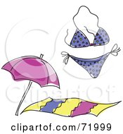 Poster, Art Print Of Digital Collage Of A Purple Bikini Beach Towel And Beach Umbrella