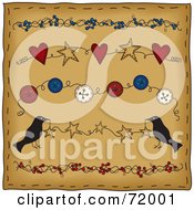 Poster, Art Print Of Brown Folk Background With Berry Star Button And Heart Dividers With Crows