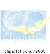 Poster, Art Print Of Golden Winged Hearts On A Blue Magical Background