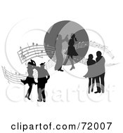 Poster, Art Print Of Three Dancing Silhouetted Couples With Sheet Music