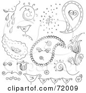 Royalty Free RF Clipart Illustration Of A Digital Collage Of Black And White Bird Weather And Paisley Doodles by inkgraphics