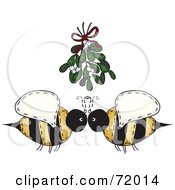 Poster, Art Print Of Folk Art Bee Couple Under Mistletoe