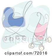 Royalty Free RF Clipart Illustration Of Blue And Pink Baby Prams
