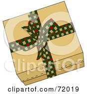 Poster, Art Print Of Brown Gift Box Sealed With A Festive Checkered Bow