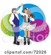 Royalty Free RF Clipart Illustration Of A Polka Dancer Couple In Front Of Colorful Circles