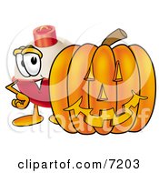 Fishing Bobber Mascot Cartoon Character With A Carved Halloween Pumpkin