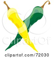 Royalty Free RF Clipart Illustration Of Two Crossed Yellow And Green Hot Peppers by inkgraphics