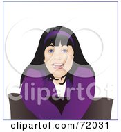 Poster, Art Print Of Happy Black Haired Teenaged Girl Leaning Over A Pillow