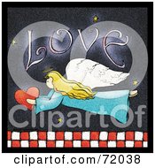 Poster, Art Print Of Love Angel Flying With A Heart Over Red And White Checkers