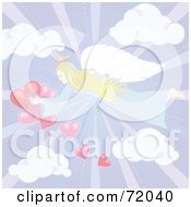 Royalty Free RF Clipart Illustration Of A Pastel Angel Flying In A Cloudy Sky With Hearts by inkgraphics