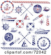 Poster, Art Print Of Digital Collage Of Red And Blue Nautical Icons