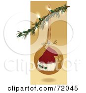 Royalty Free RF Clipart Illustration Of An Illuminated Christmas Tree Branch With A Santa Hat Bauble