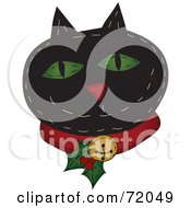 Black Happy Christmas Cat Wearing A Holly Collar