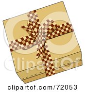 Poster, Art Print Of Brown Gift Box Sealed With A Brown Checkered Bow