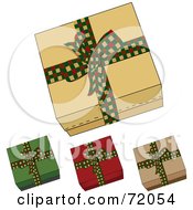 Poster, Art Print Of Digital Collage Of Four Gift Boxes With Checkered Festive Bows