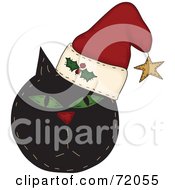 Poster, Art Print Of Black Grumpy Christmas Cat Wearing A Santa Hat