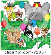 Group Of Party Animals With Hats And Balloons