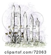 Royalty Free RF Clipart Illustration Of A Picket Fence With Coneflowers