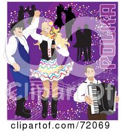 Couples Dancing To Polka Music And An Accordian Man On Purple