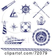 Poster, Art Print Of Digital Collage Of Blue And White Nautical Icons