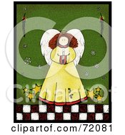 Poster, Art Print Of Angel With Stars Holding A Candle Over Green