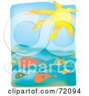 Poster, Art Print Of Sun Shining Over The Sea With Colorful Fish In The Water