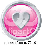 Poster, Art Print Of Shiny Round Pink And Silver Heart Website Button