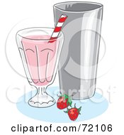 Strawberry Milk Shake With A Straw And Silver Cup