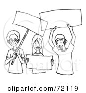 Royalty Free RF Clipart Illustration Of A Black And White Outline Of Children Holding Blank Signs by PlatyPlus Art #COLLC72119-0079