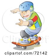 Poster, Art Print Of Caucasian Boy Wearing A Helmet And Skateboarding