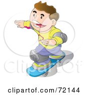 Poster, Art Print Of Happy Caucasian Boy Wearing Knee Pads And Skateboarding