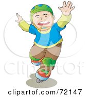 Poster, Art Print Of Caucasian Boy Wearing A Helmet And Roller Blading