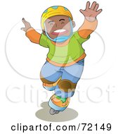 Royalty Free RF Clipart Illustration Of A Hispanic Boy Wearing A Helmet And Roller Blading