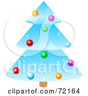 Royalty Free RF Clipart Illustration Of A Sparkly Tiered Blue Christmas Tree Colorful Ornaments