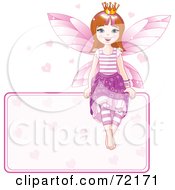 Royalty Free RF Clipart Illustration Of A Brunette Fairy Princess With Hearts Sitting On A Blank Sign