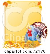 Poster, Art Print Of Turkey Bird By A Blank Thanksgiving Sign With Autumn Leaves