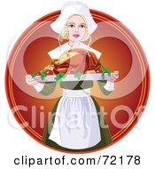 Royalty Free RF Clipart Illustration Of A Beautiful Blond Pilgrim Serving A Thanksgiving Turkey by Pushkin