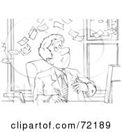 Poster, Art Print Of Black And White Sketched Businessman Watching Money Fly Over His Head