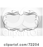 Royalty Free RF Clipart Illustration Of A Blank Frame Of Swirls Over A Gray Bar On Shaded White by BestVector