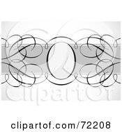 Royalty Free RF Clipart Illustration Of An Oval Frame And Swirls Over A Gray Bar On Shaded White by BestVector