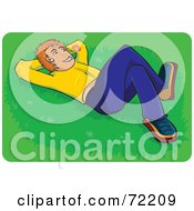 Royalty Free RF Clipart Illustration Of A Relaxed Red Haired Teenage Boy Laying In Grass by Paulo Resende