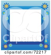 Poster, Art Print Of Blue Border With Daisy Flowers Around White